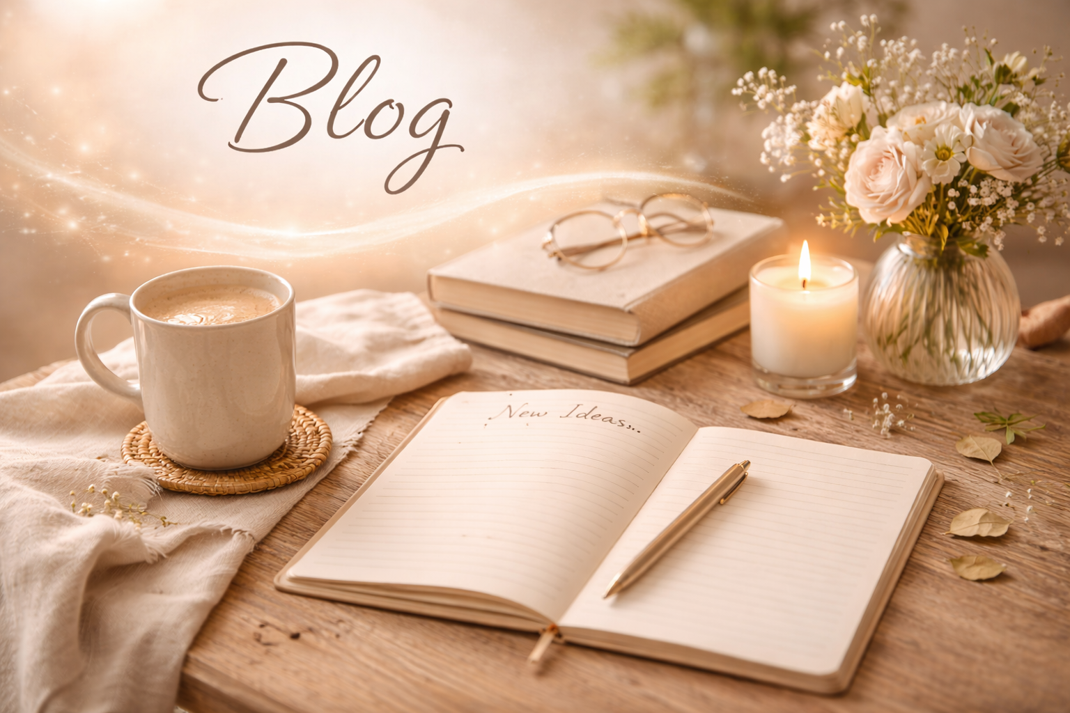 Kreativer Blog-Workspace mit Kaffee